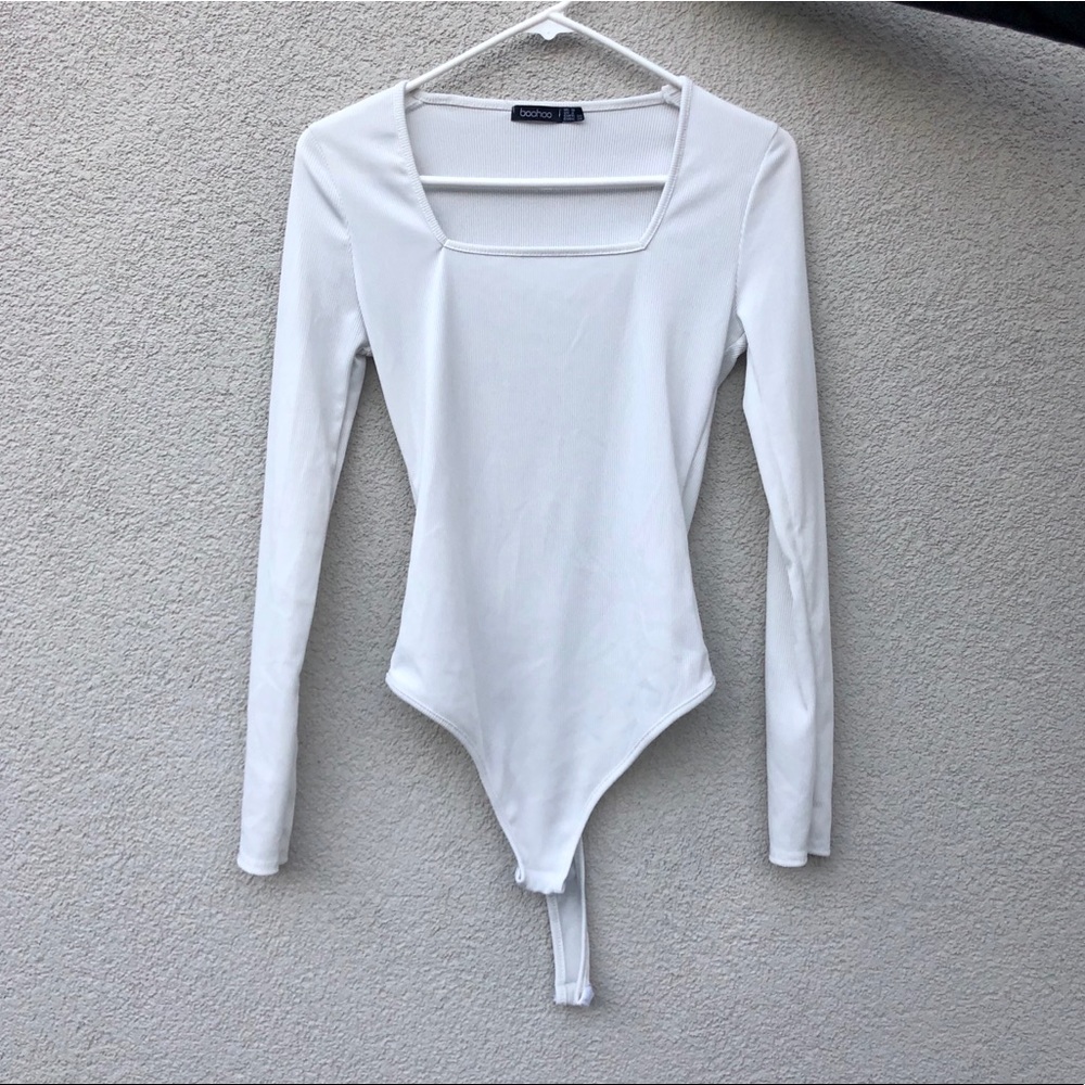 Boohoo Ribbed Square Neck Bodysuit
